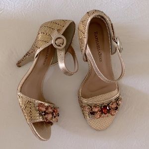Anthropologie jeweled gold heels